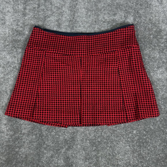 Juicy Couture Mini Skirt Women's 2 Red Houndstooth Pleated Pockets - Picture 1 of 8